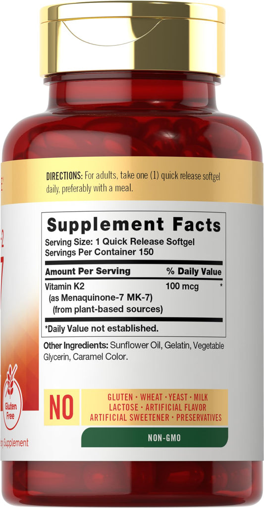 Close-up of Carlyle Vitamin K2 MK7 100 mcg softgels