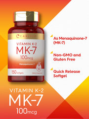 Vitamin K2 MK7 100 mcg supplement bottle on counter