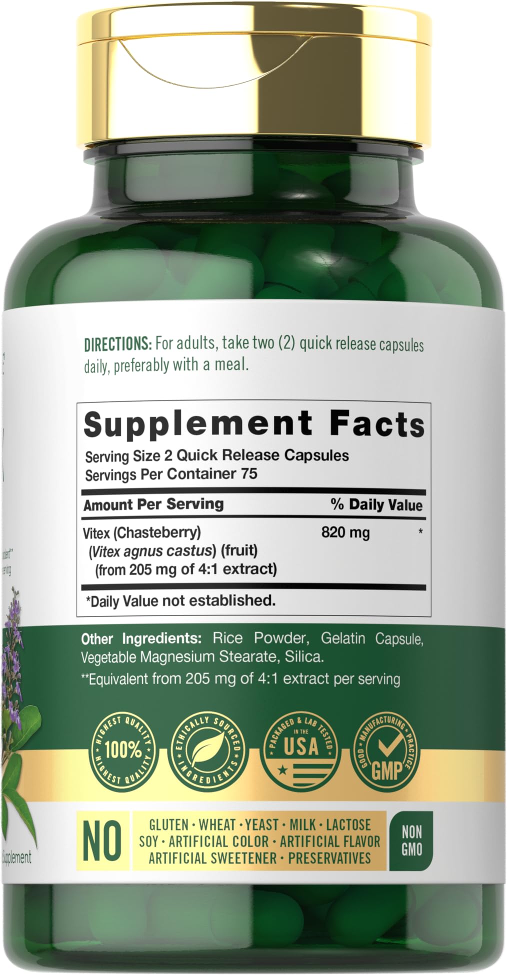 Front view of Carlyle Vitex bottle showing 150 capsules
