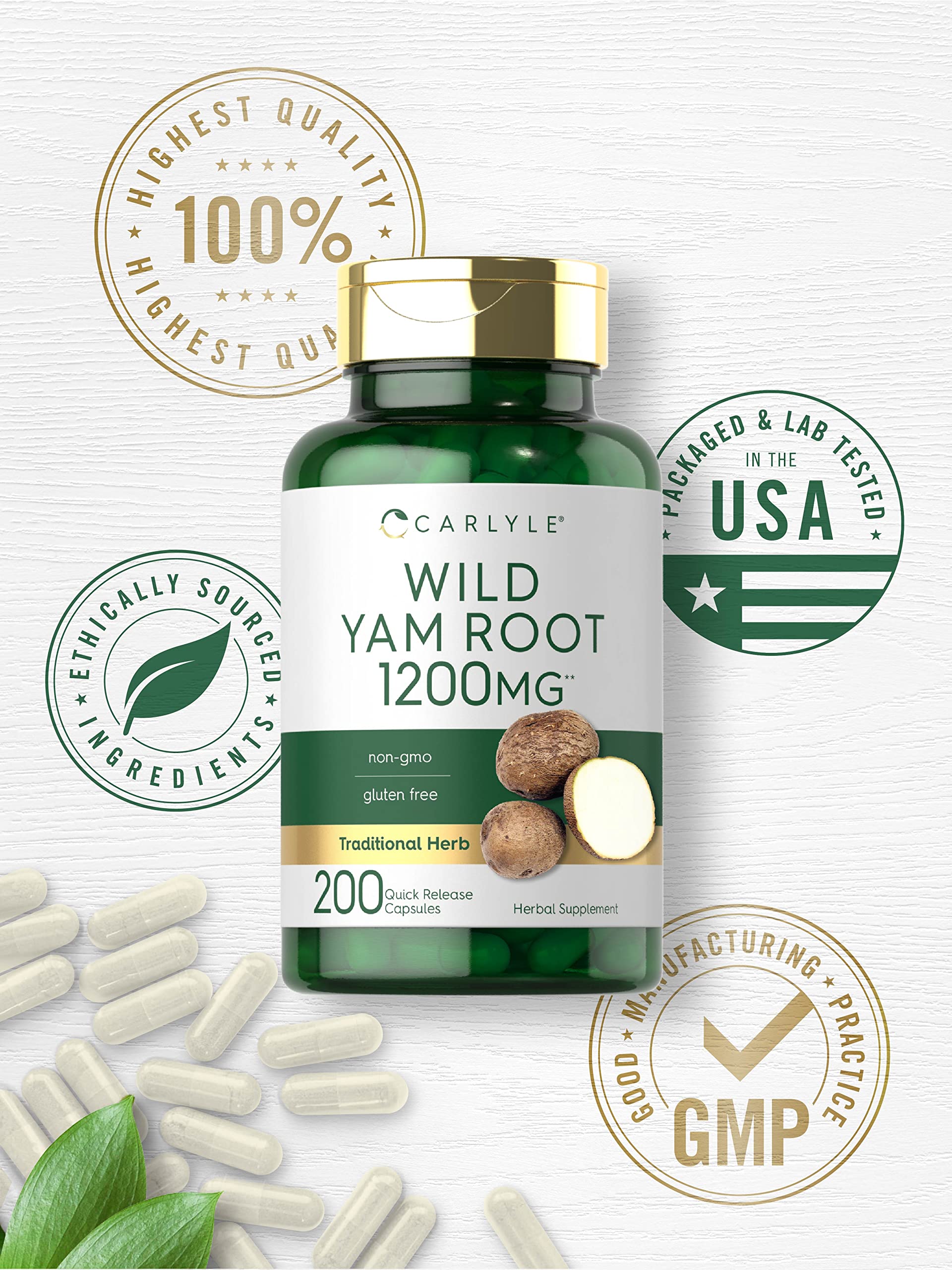 Carlyle Wild Yam Root Capsules bottle close-up