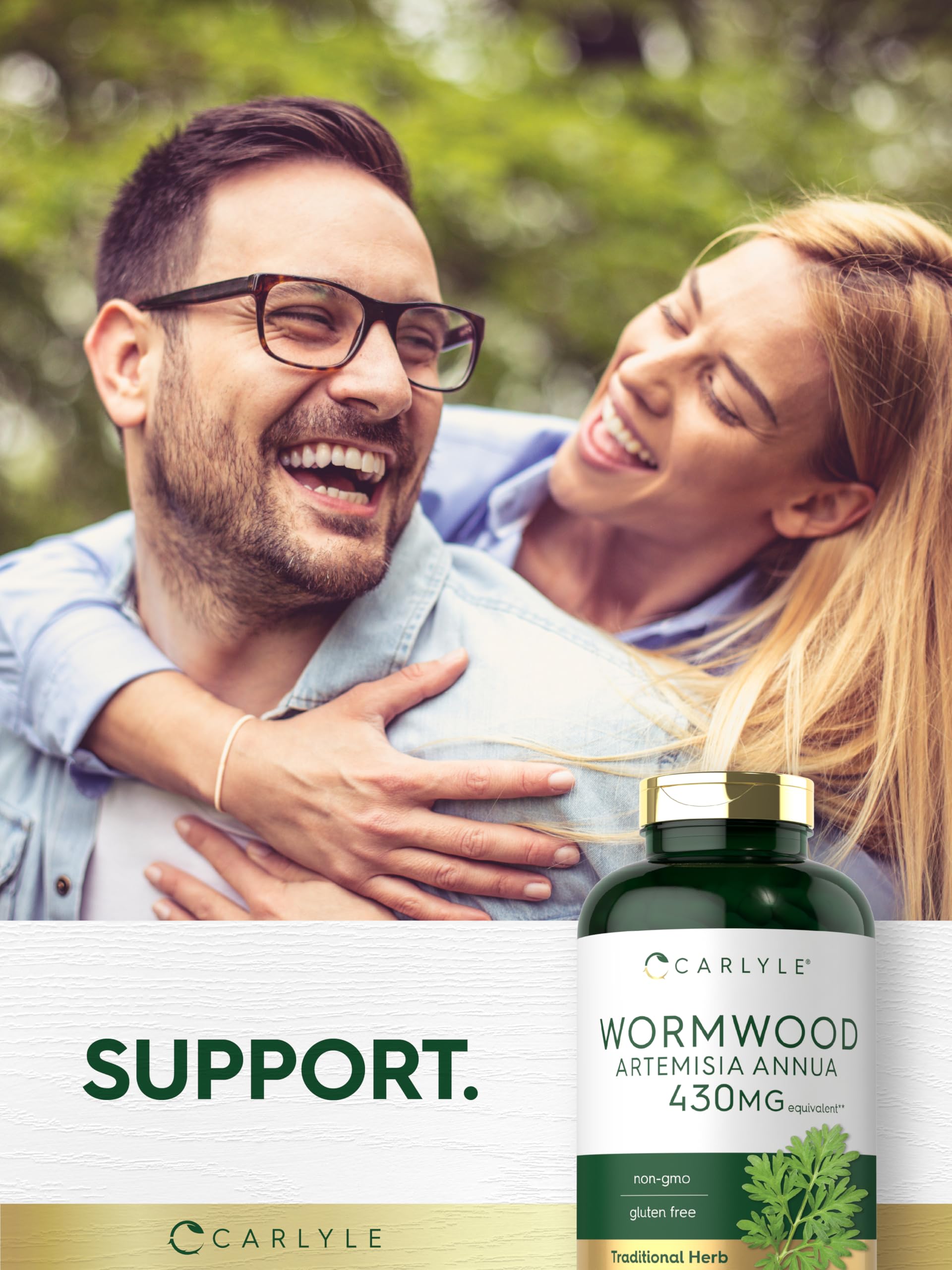 Gluten free and non-GMO indicators on Carlyle Wormwood product