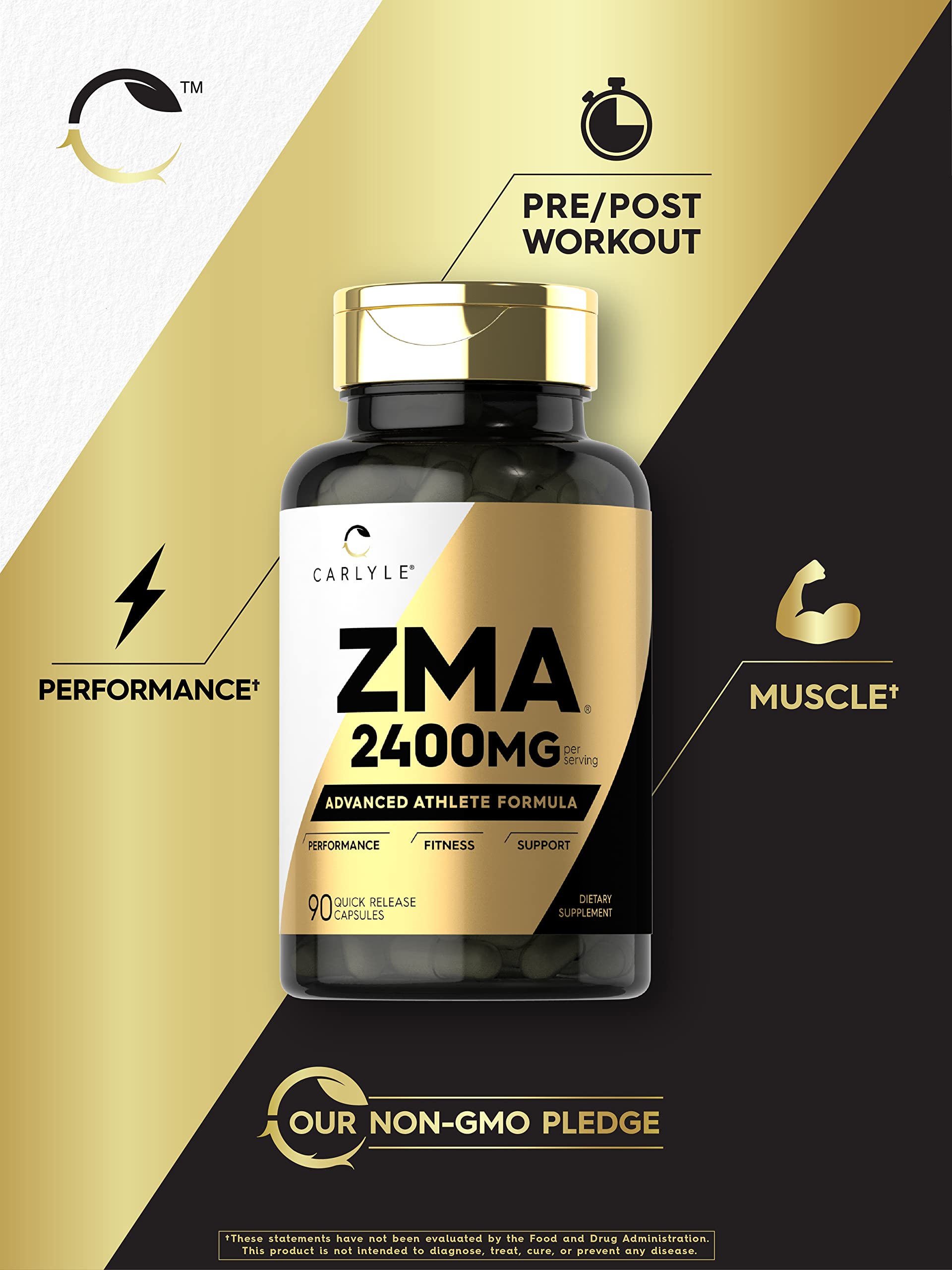 Non-GMO and gluten-free label on Carlyle ZMA