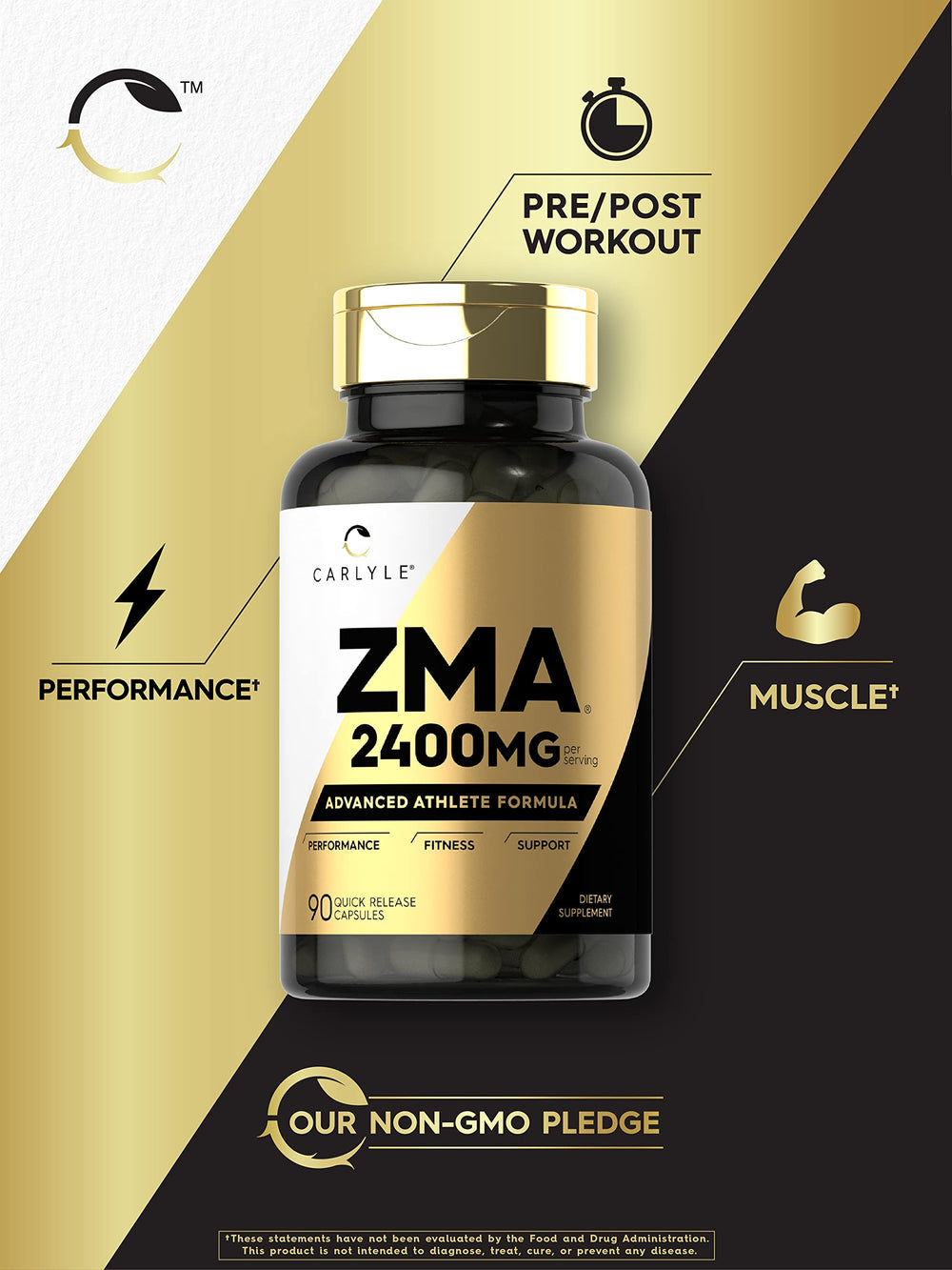 Non-GMO and gluten-free label on Carlyle ZMA