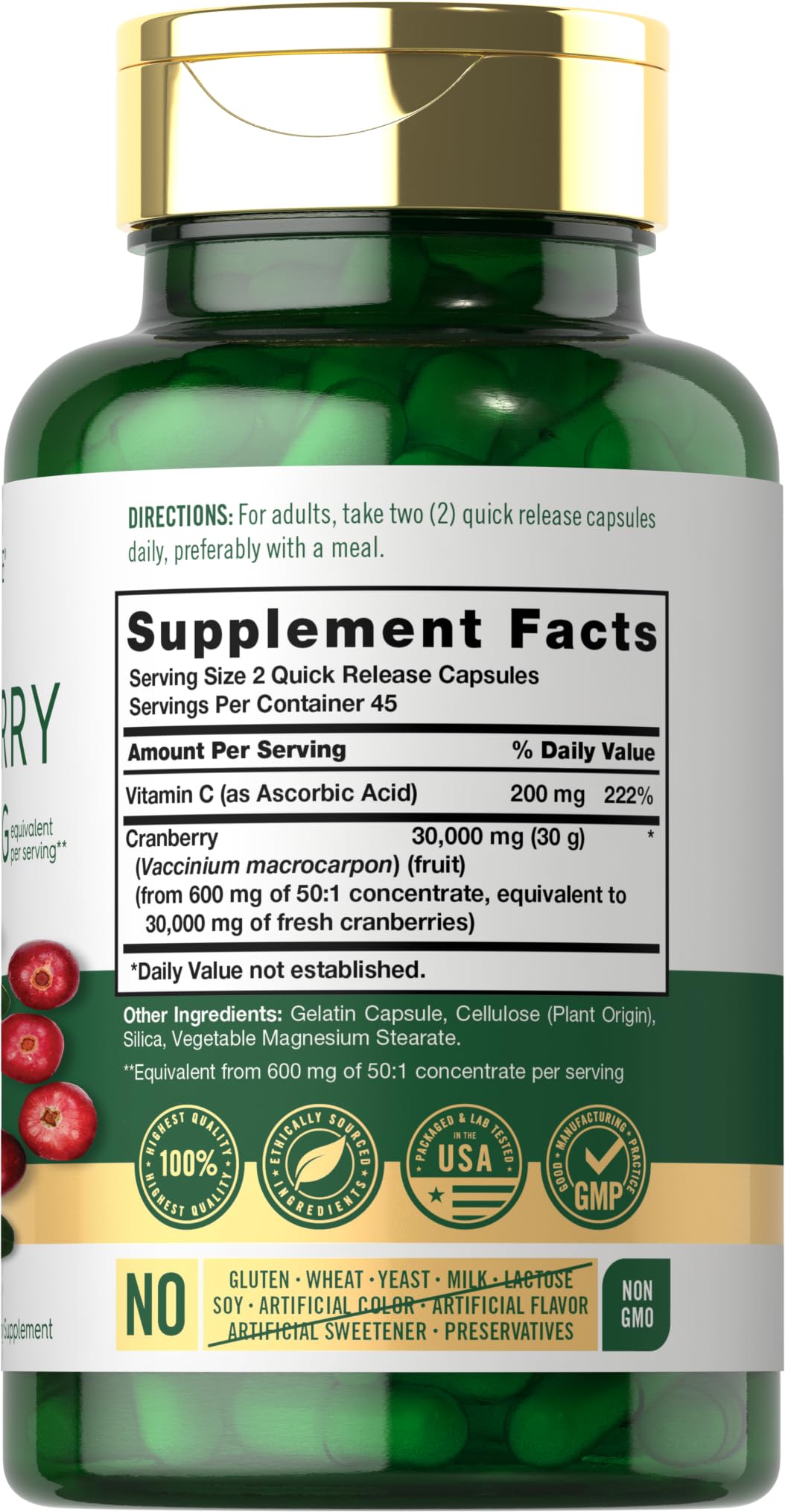 Close-up of Carlyle Cranberry Supplement capsules