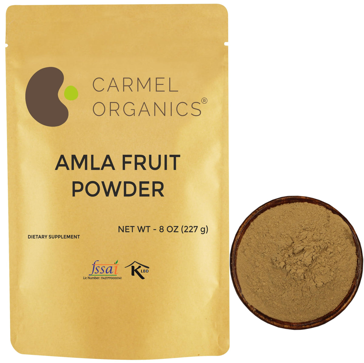 Carmel Organics Amla Powder 8 oz jar label