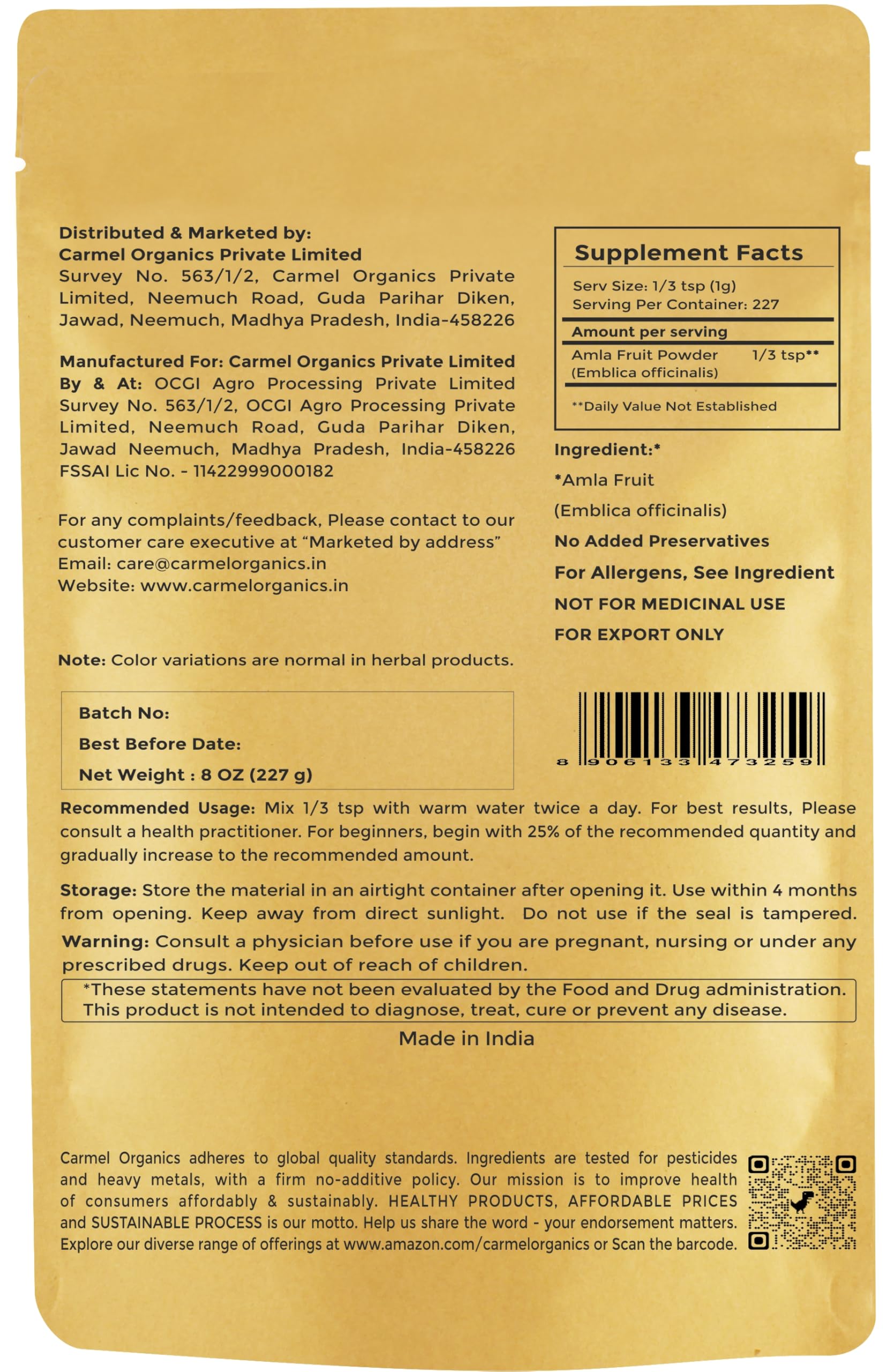 Amla powder for skin care usage
