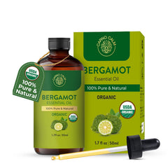 Carno Calm Bergamot Essential Oil bottle in dark glass