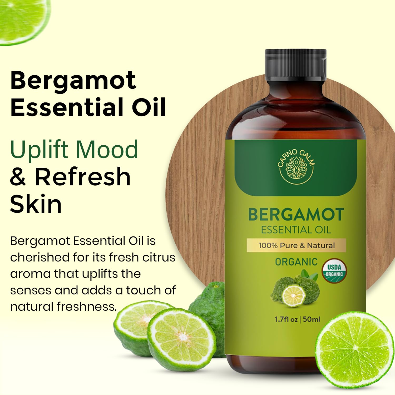 USDA Organic Bergamot Essential Oil seal on bottle