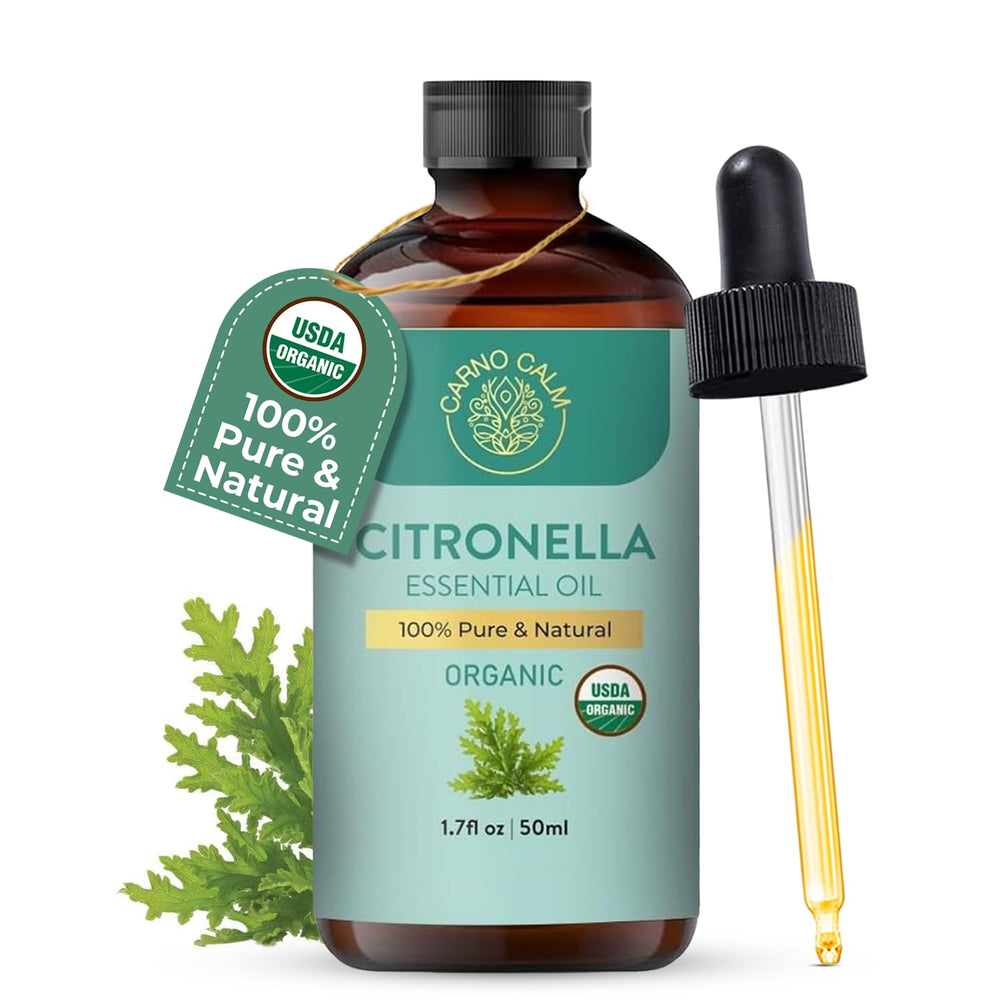 Carno Calm Citronella essential oil bottle close-up