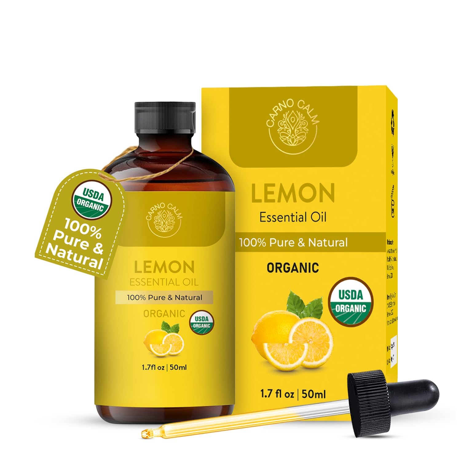 Carno Calm Lemon Essential Oil in UV-protective amber bottle (1.7 fl oz)
