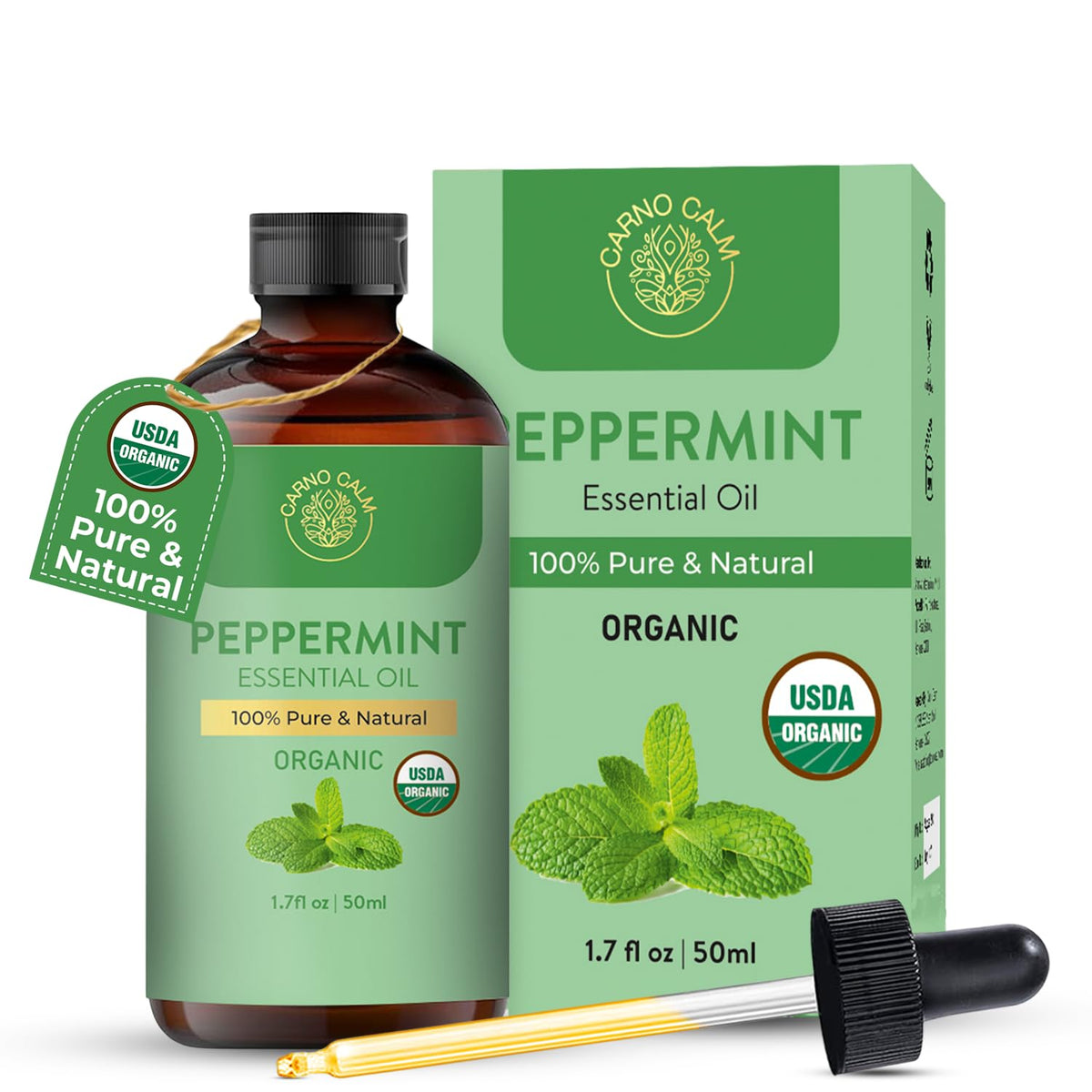 Carno Calm Peppermint Essential Oil bottle – front view