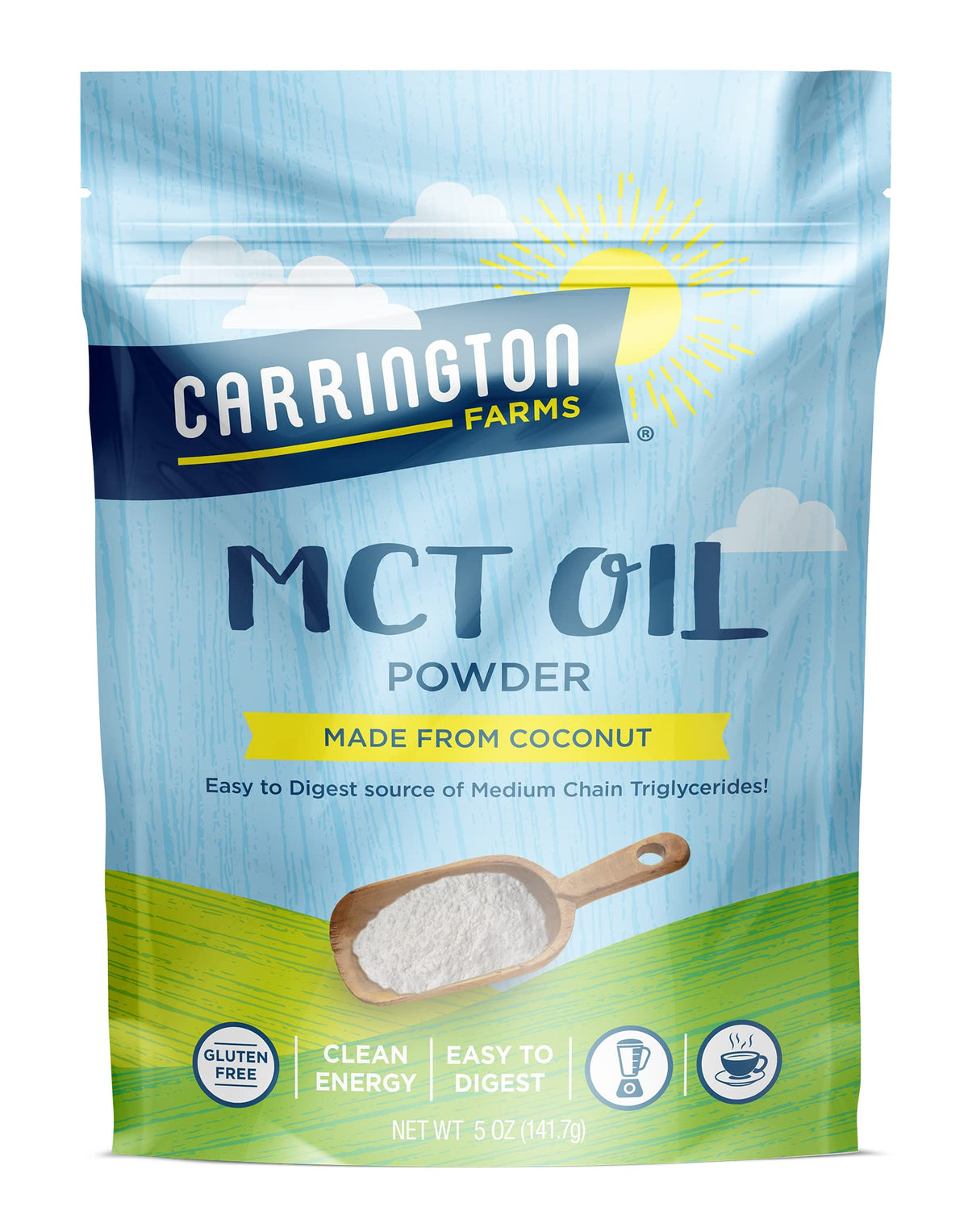 Front view of Carrington Farms Organic MCT Oil Powder bottle