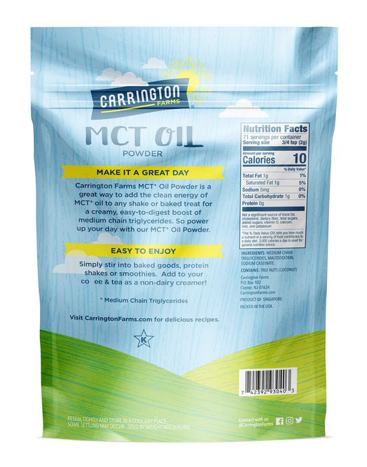 Ingredients and nutrition information for Carrington MCT Powder