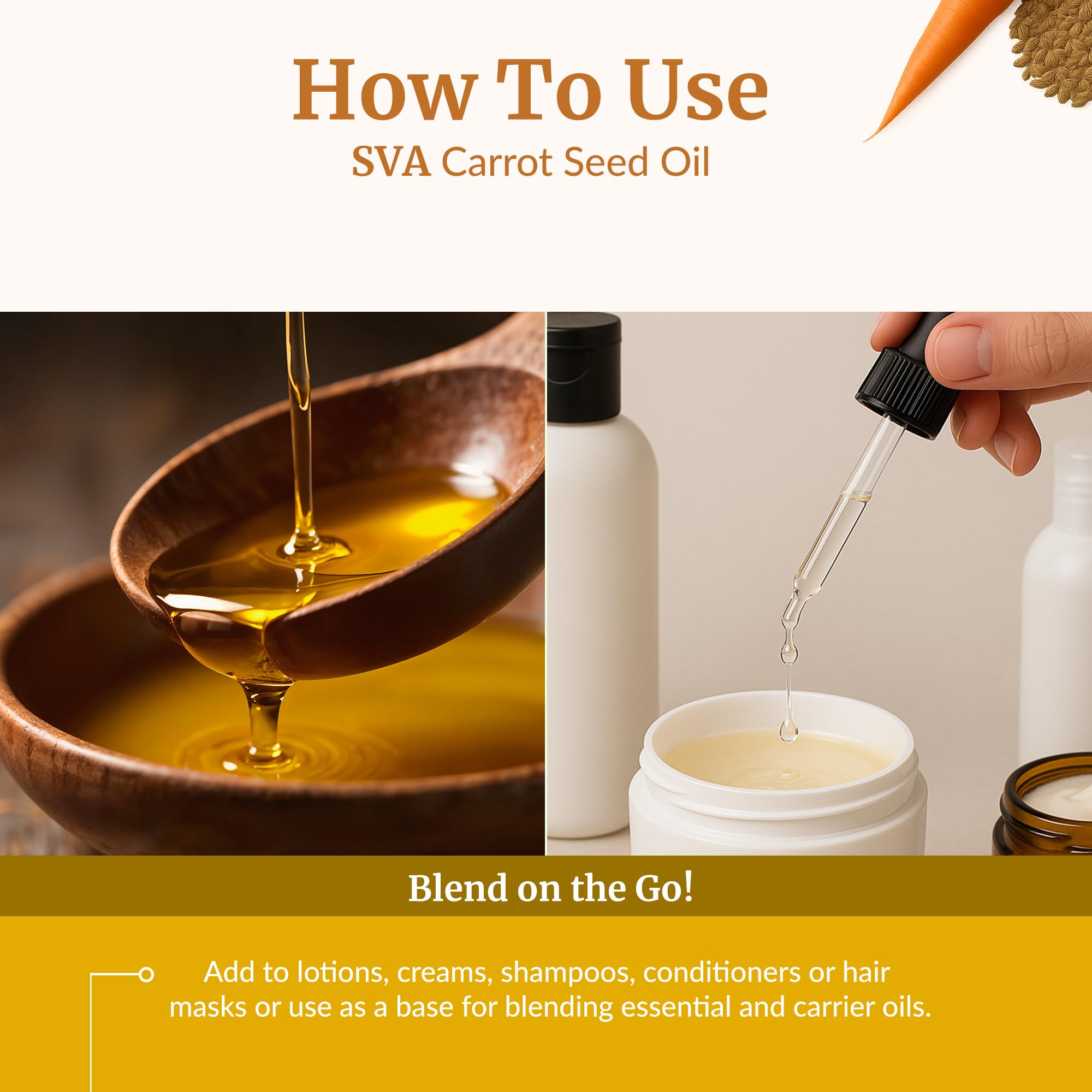Carrot seed oil used with shampoo and hair mask