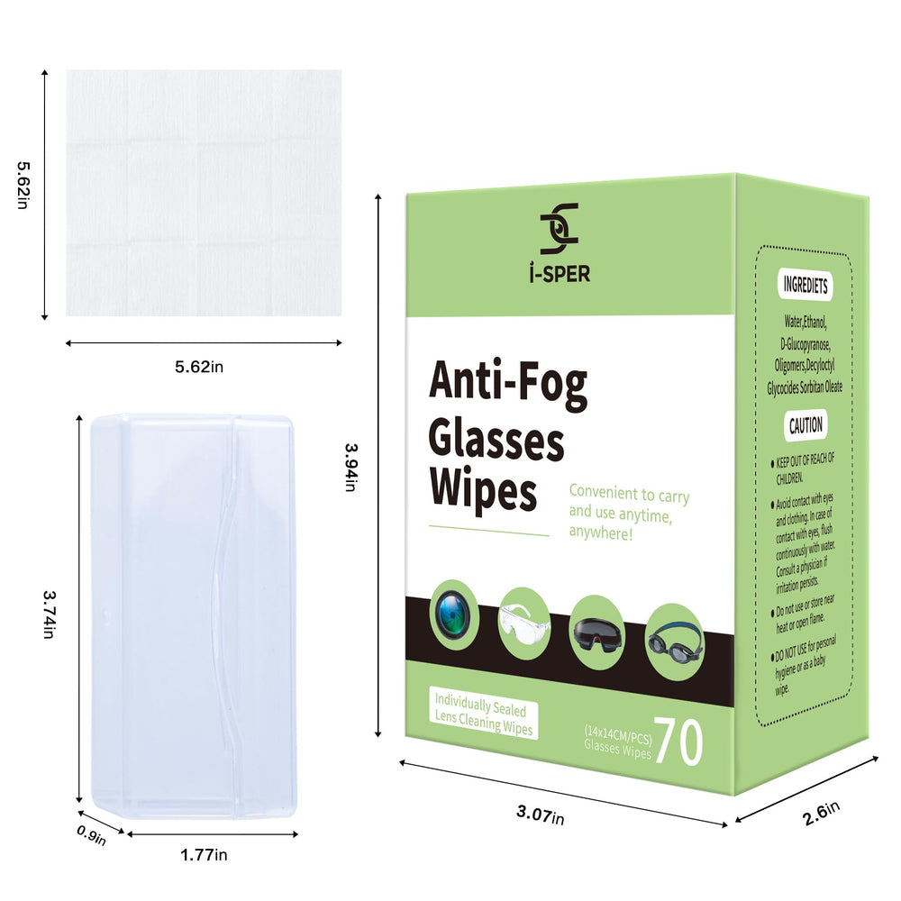 Carrying box with anti-fog lens wipes for glasses