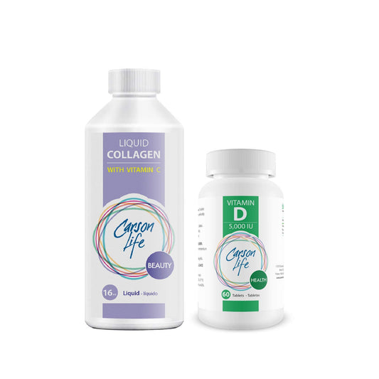 CARSON LIFE Liquid Collagen with Vitamin C bottle (16 oz) bundled with Vitamin D