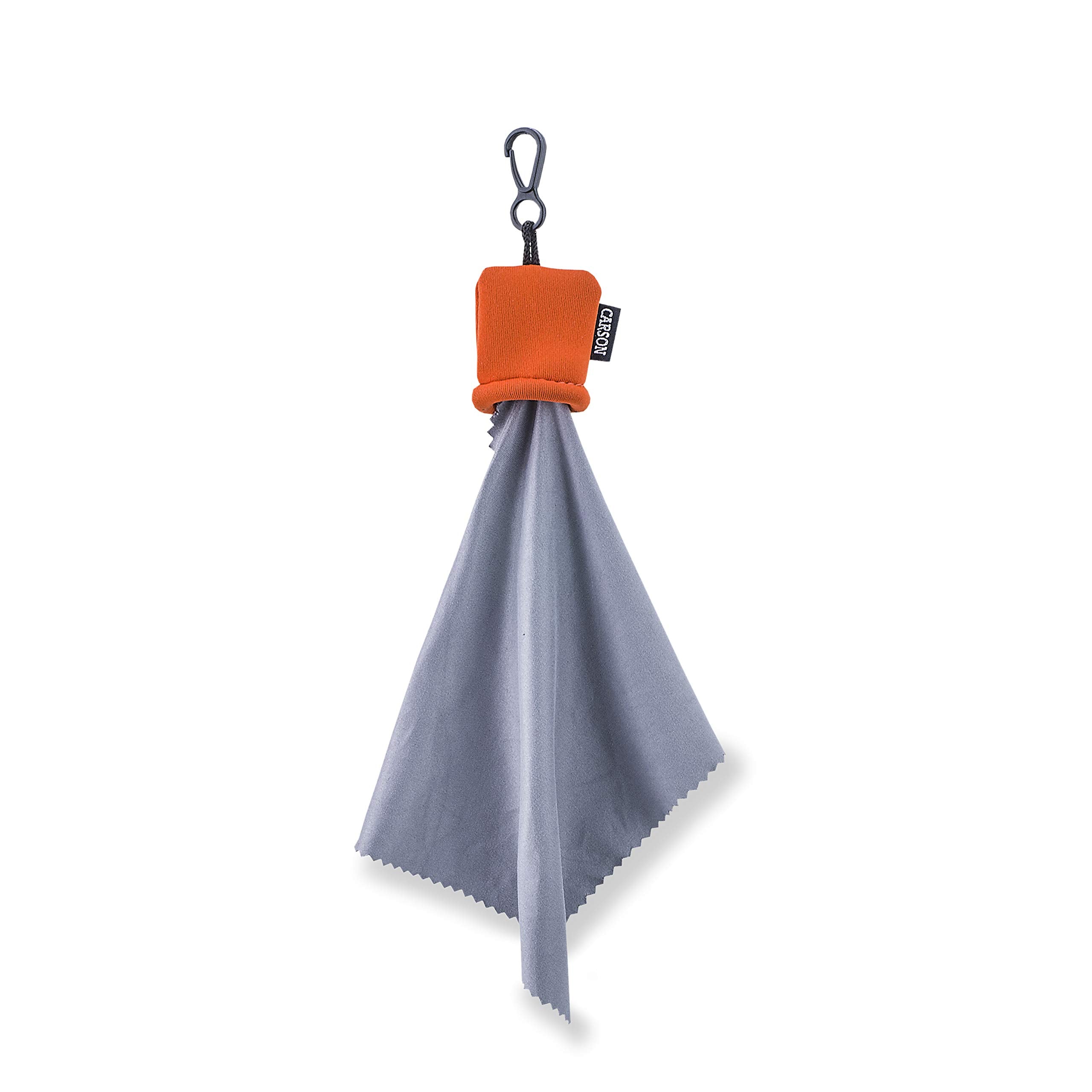 Carson Stuff-It orange microfiber cloth in neoprene pouch