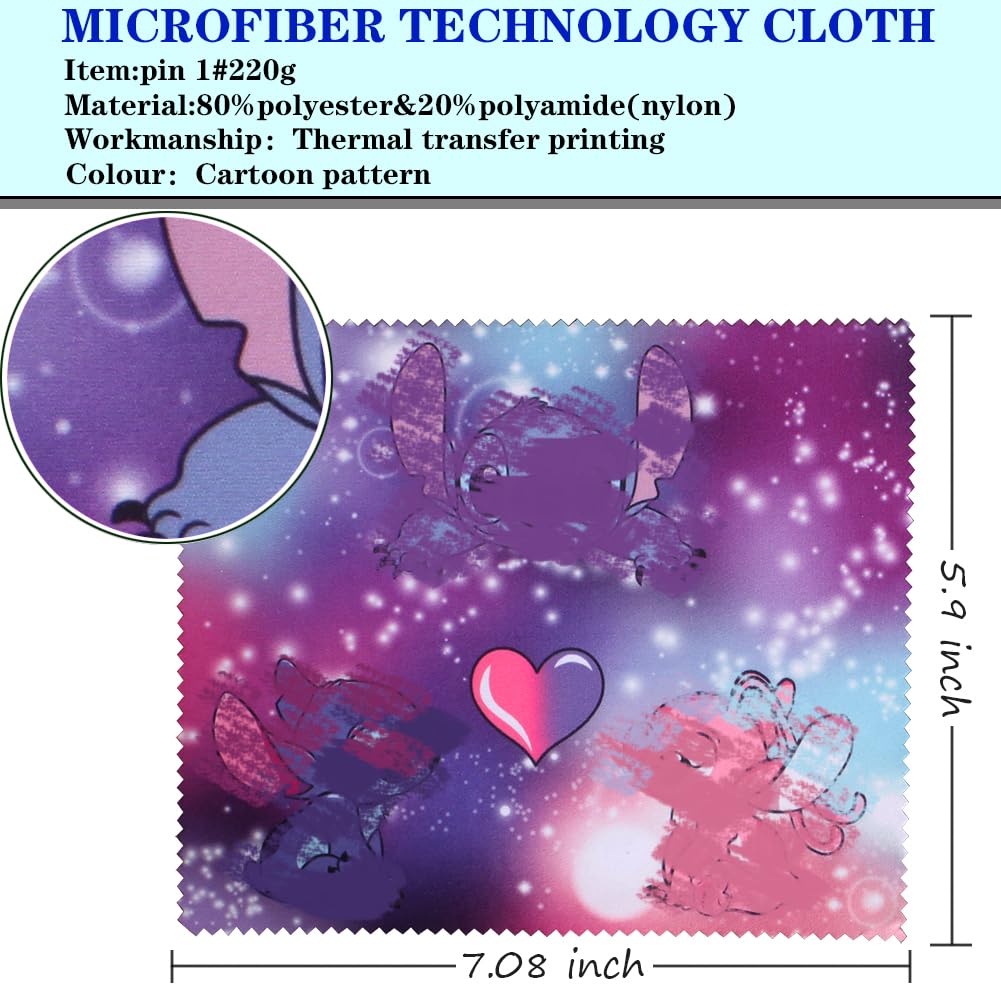 Cloths showing 7.08 x 5.10 inch size with cartoon designs