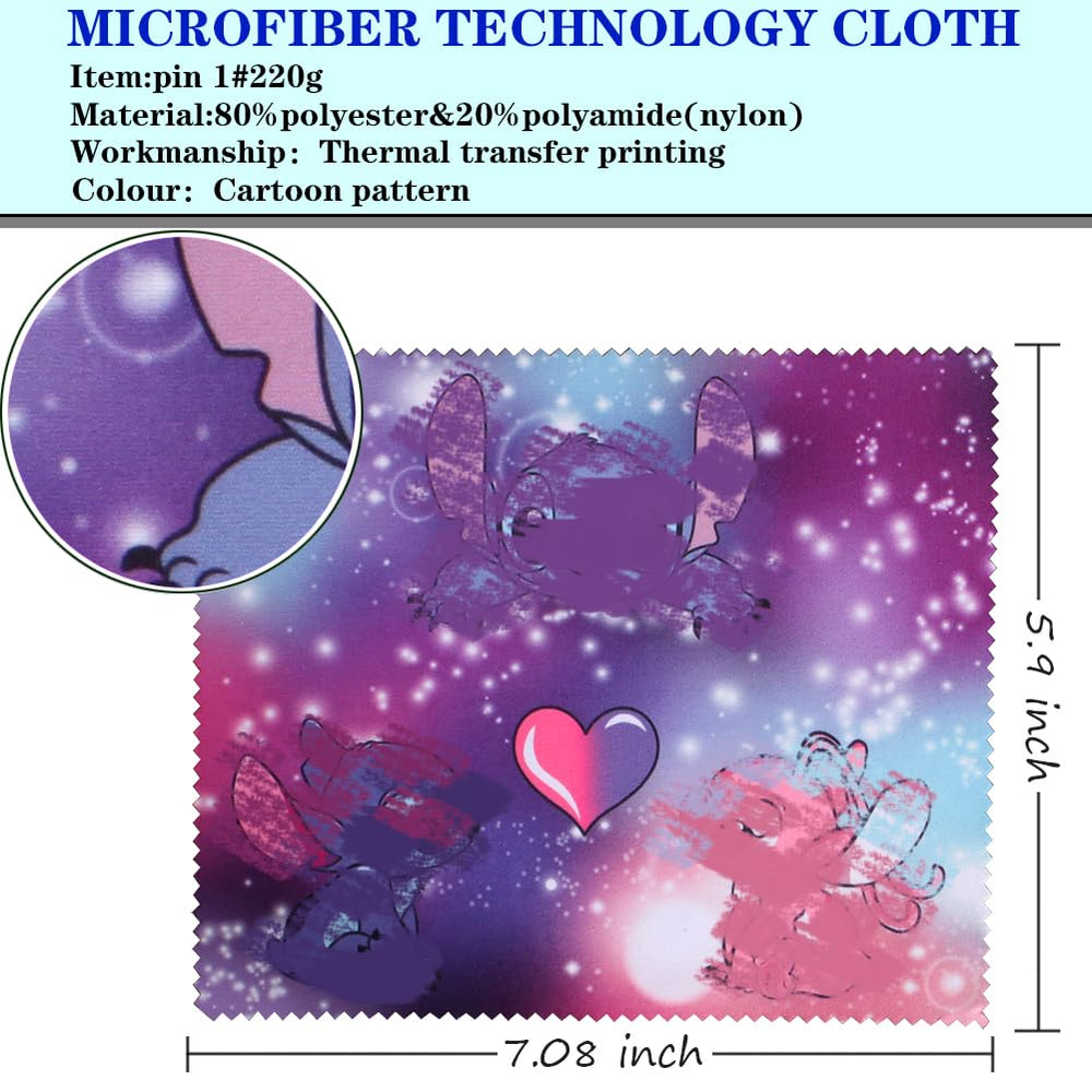 Cloths showing 7.08 x 5.10 inch size with cartoon designs