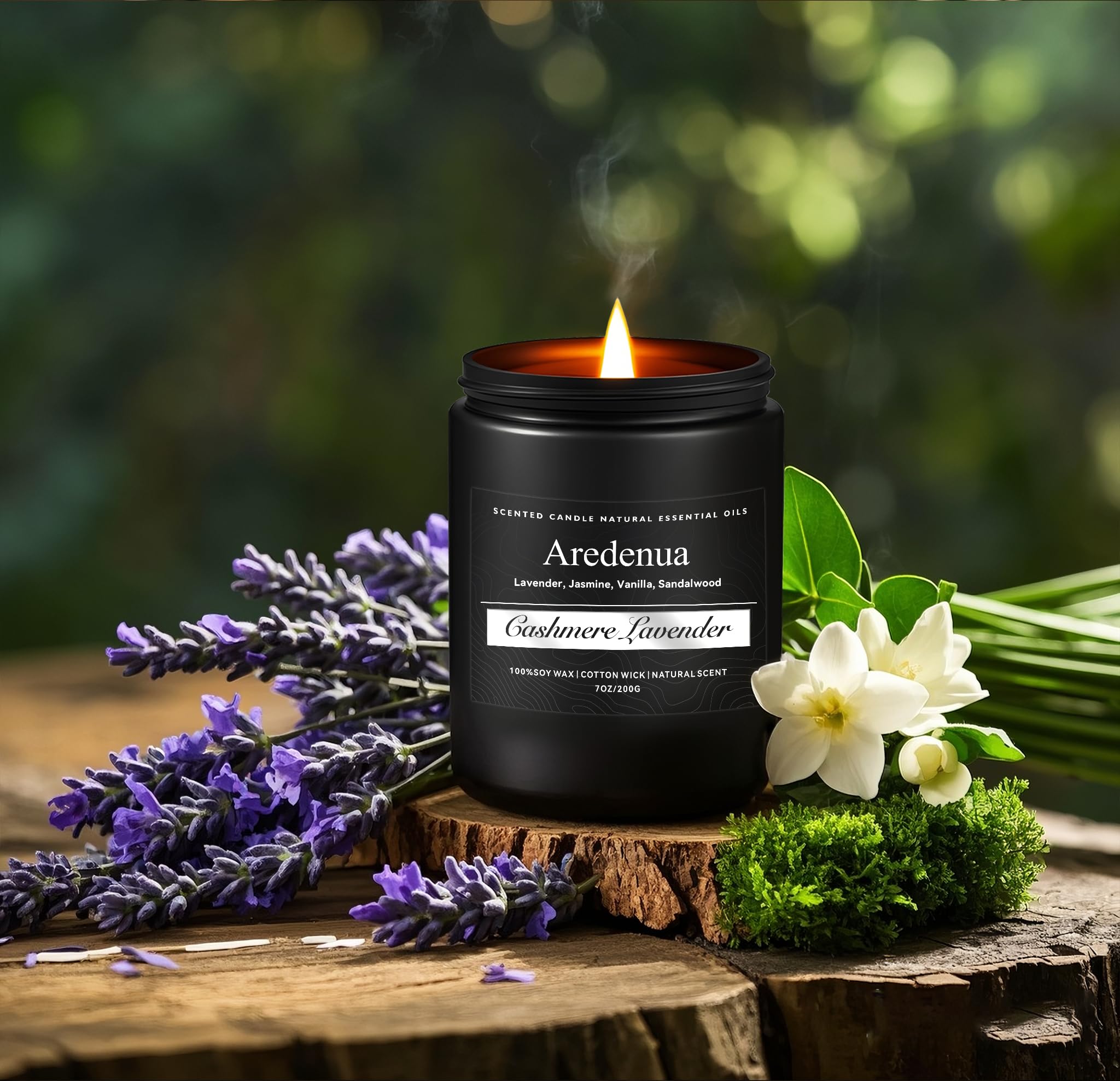 Elegant glass jar candle on bedside table