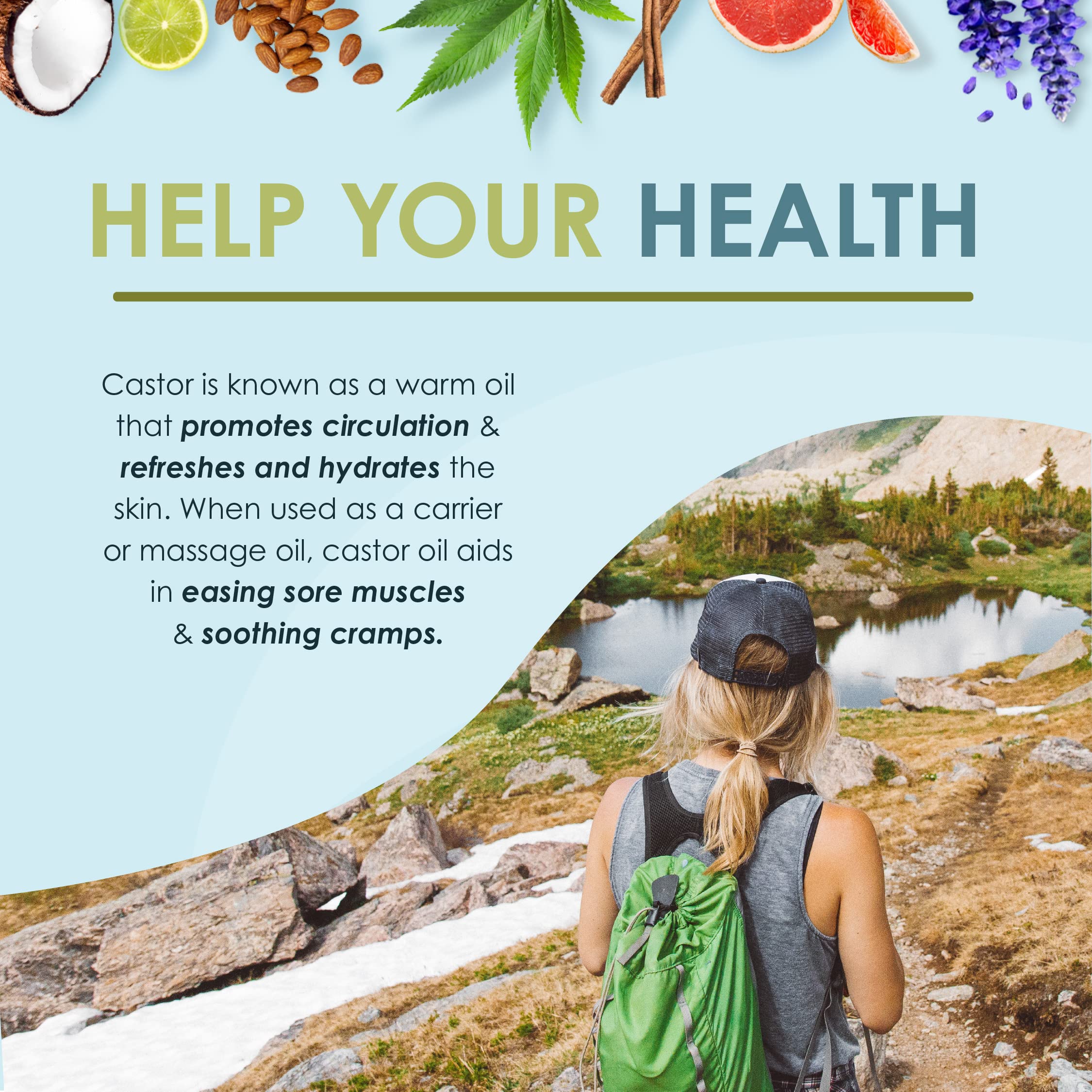 Natural home remedy with castor oil bottle
