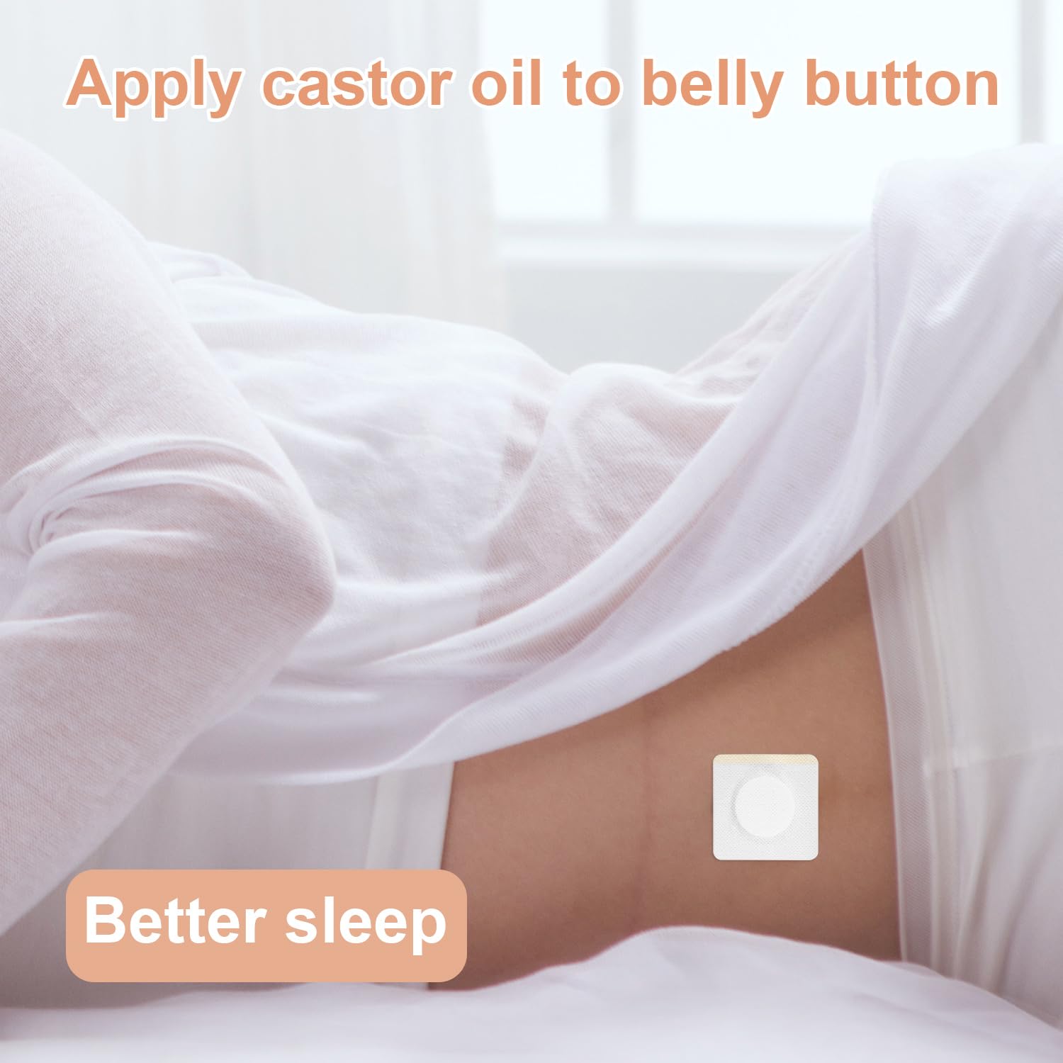 Anti-leakage design belly button patch in use with castor oil