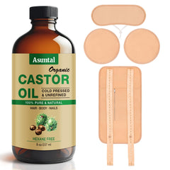 Organic cold-pressed castor oil in a glass bottle