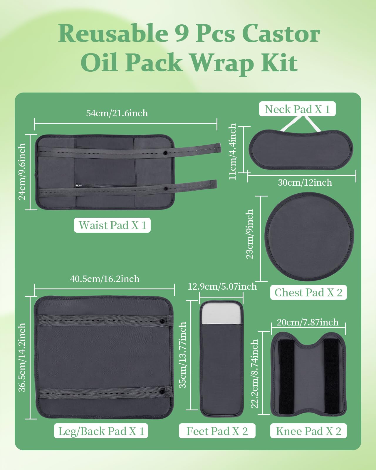 Castor oil pack wrap for back or legs with elastic strap