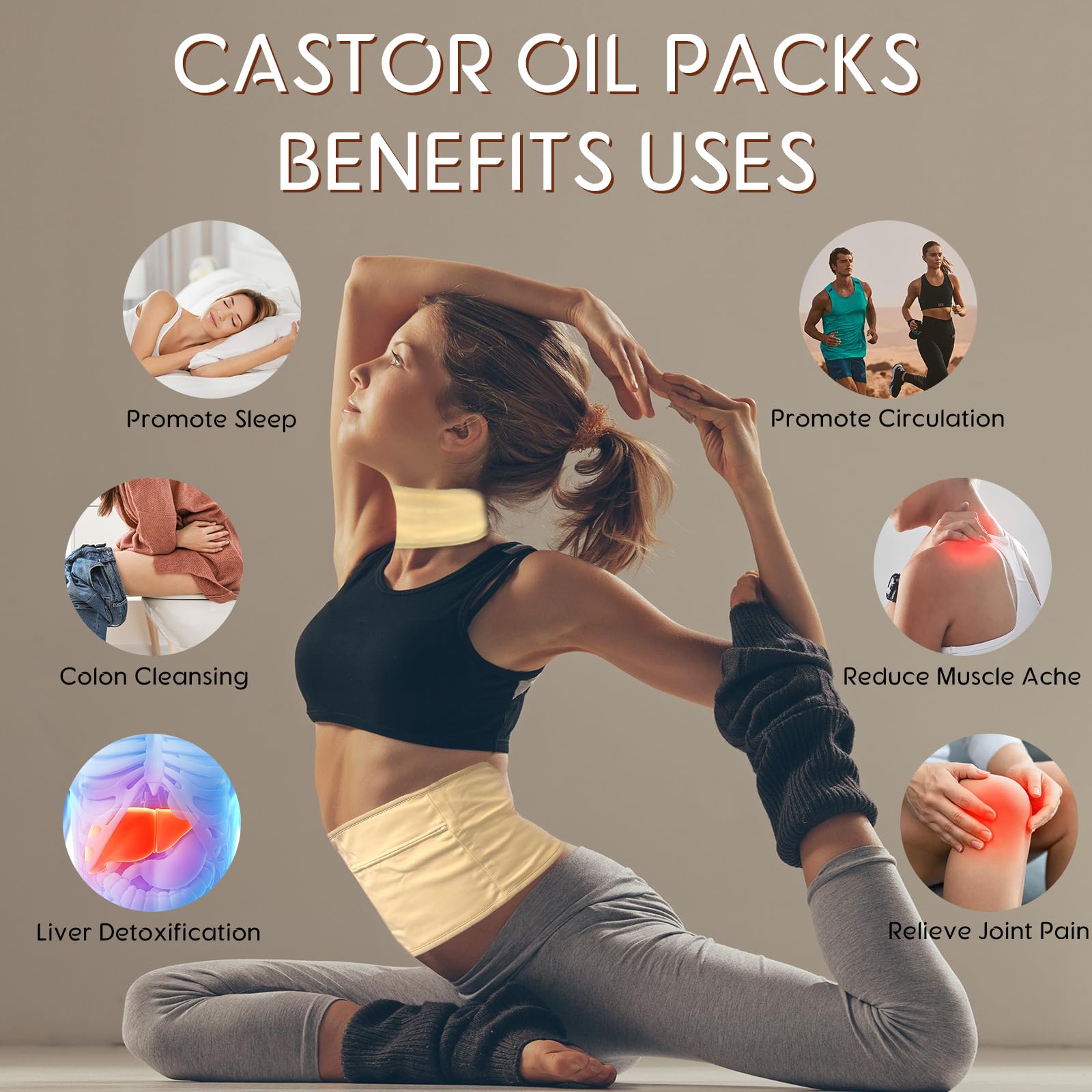Complete castor oil pack kit contents: oil bottle, two wraps, and organic flannel cloth