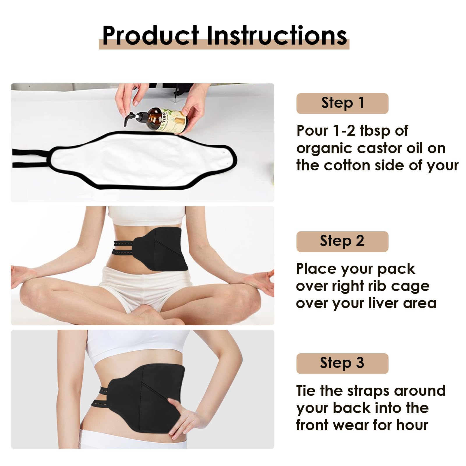 All pieces displayed from the 8-piece castor oil pack kit