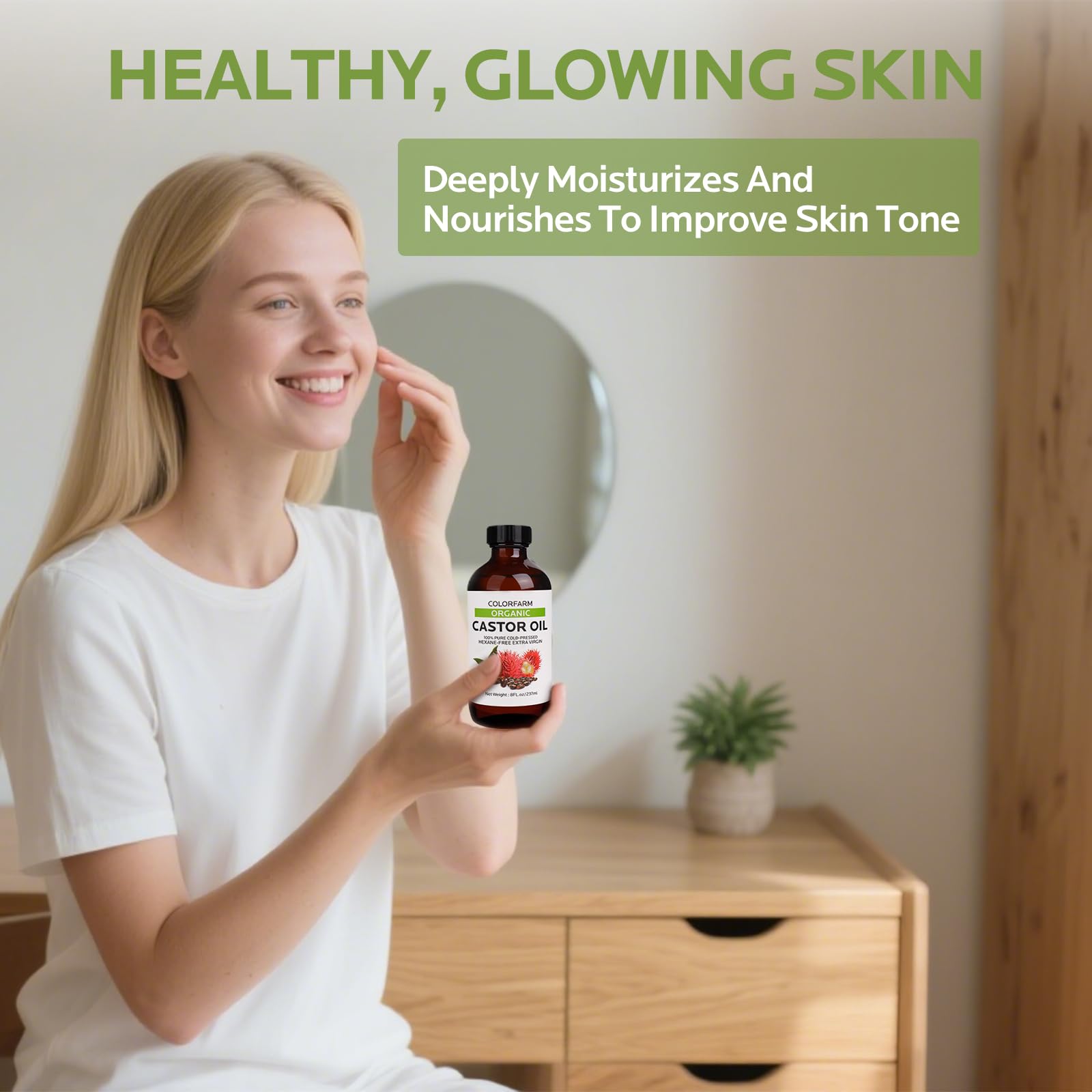 Castor oil pack kit and bottle for home wellness