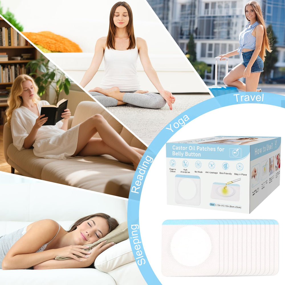 Multi-zone castor oil patch for navel, abdomen, back and joints