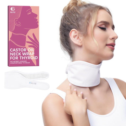 Castor oil neck wrap for thyroid in white, reusable design