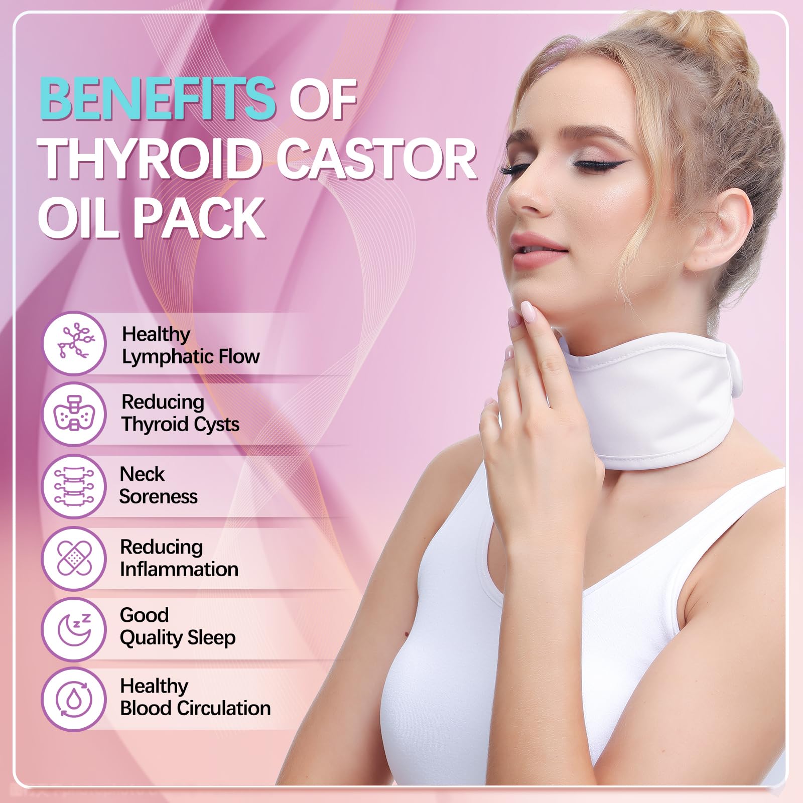 Close-up of adjustable hook-and-loop strap on thyroid neck wrap