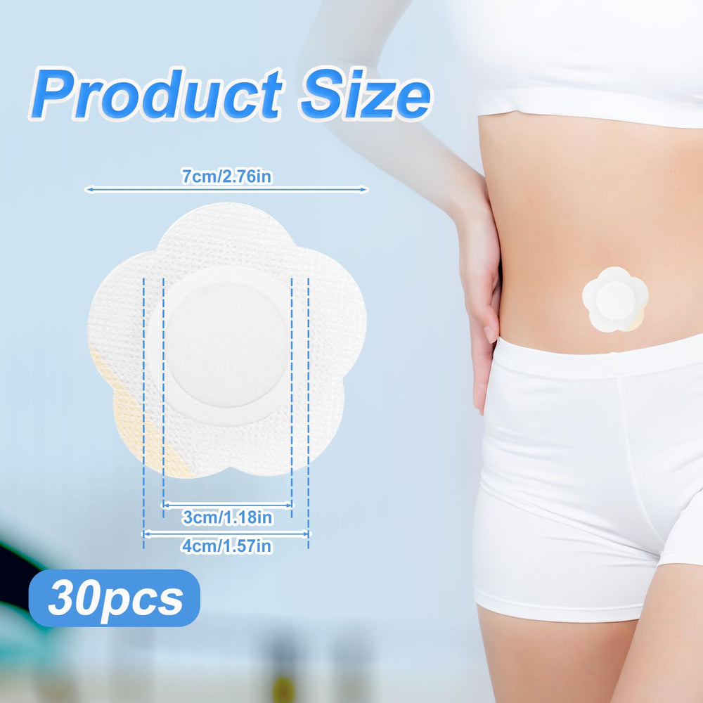 Self-adhesive belly button castor oil patch applied to skin