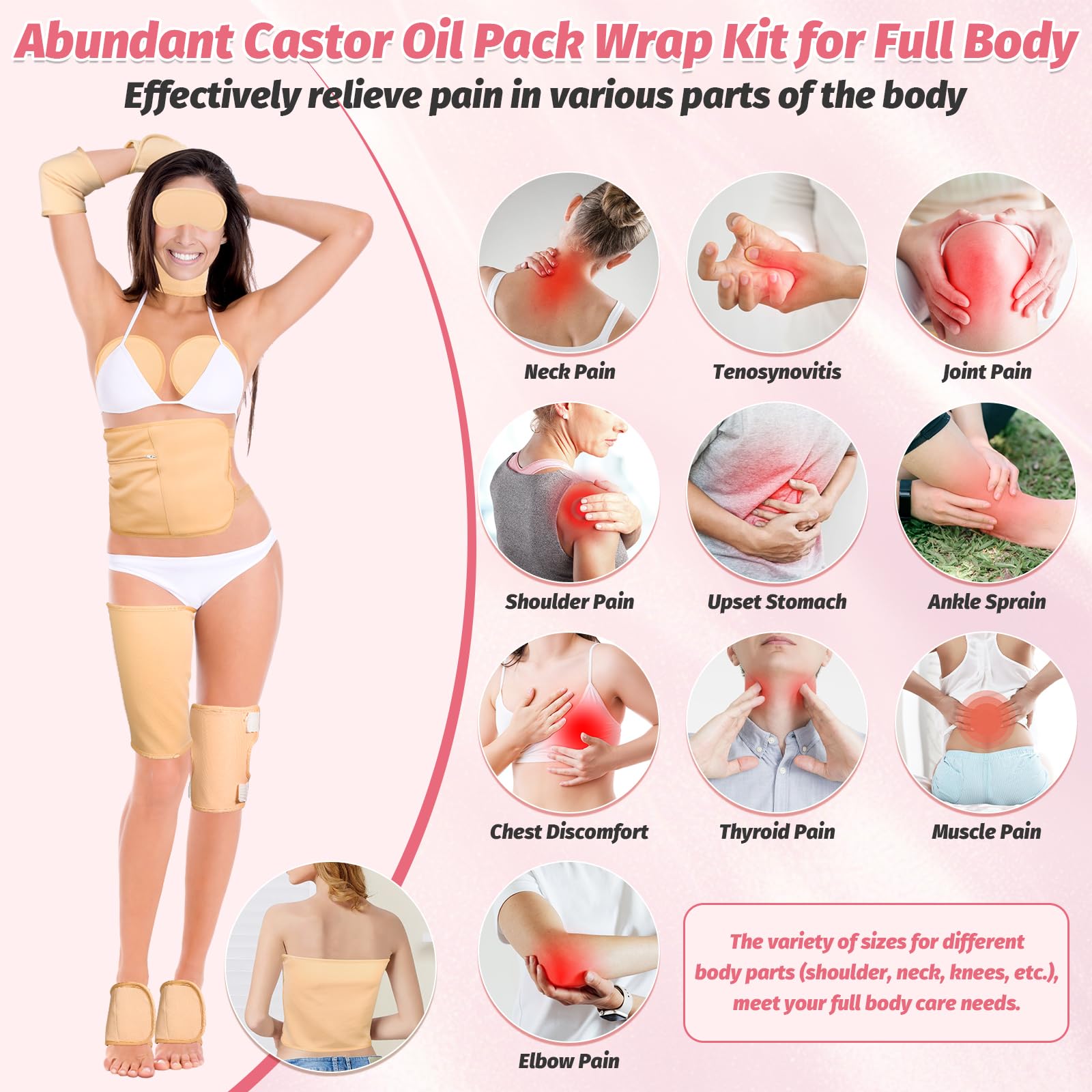 Stomach/waist castor oil wrap and neck wrap