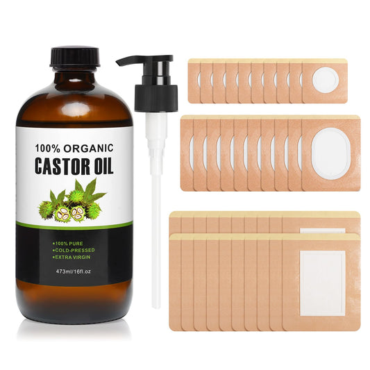 40Pcs Castor Oil Pack Wrap with 16 oz amber glass bottle
