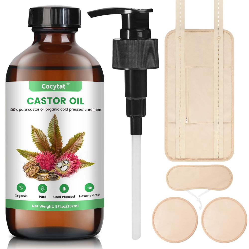 8 oz glass bottle of pure organic castor oil