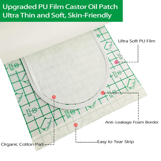 Ultra-thin outer PU film and skin-friendly castor oil patch on skin