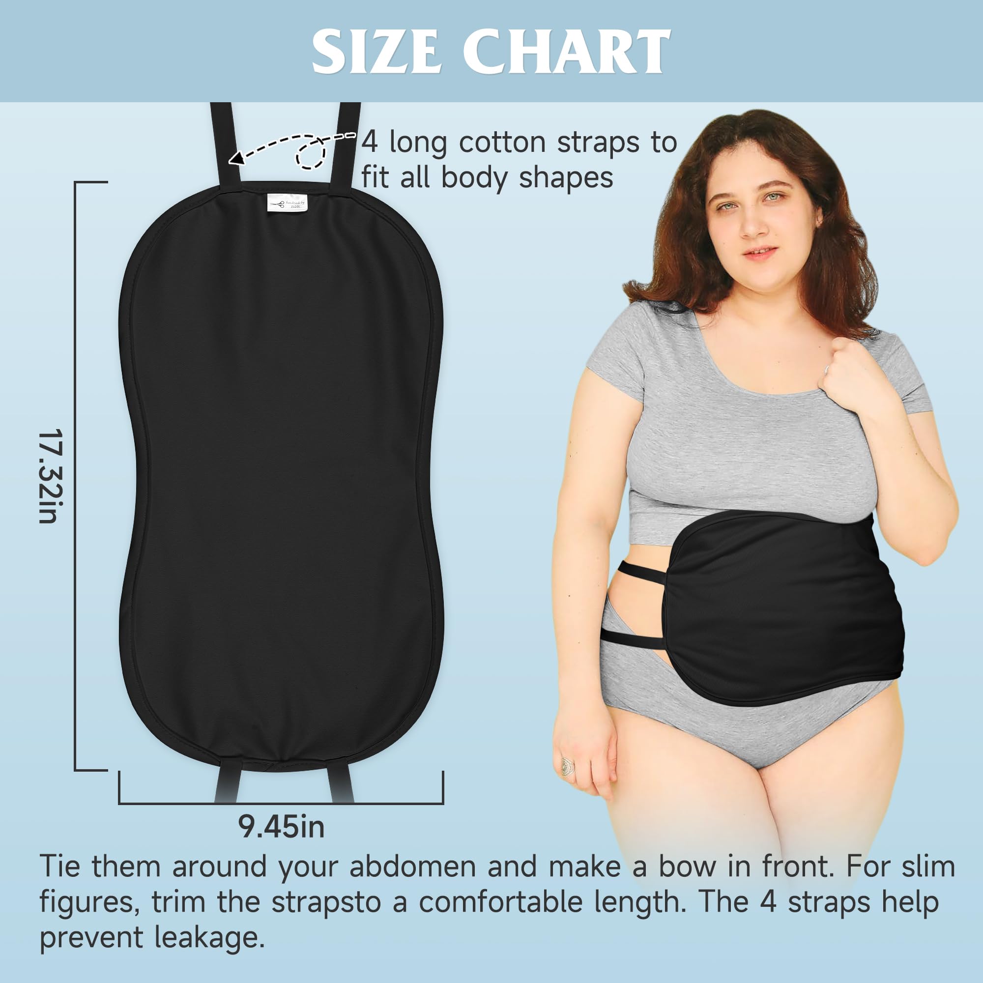 Four 60-inch adjustable cotton straps for secure fit around the body