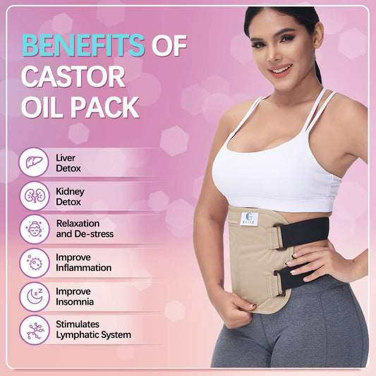 Side view of Castor Oil Pack Wrap Apricot showing Velcro closures