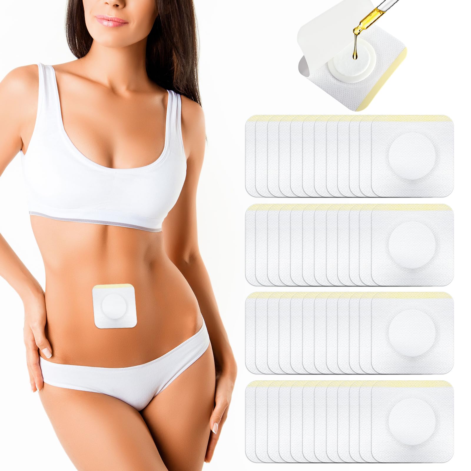 50-piece display of castor oil patch wraps for belly button