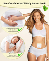 Disposable self-adhesive castor oil patch applied to skin