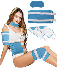 Blue castor oil pack wrap for neck and knee set, adjustable and reusable