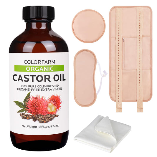 Castor oil pack wrap kit with 8oz oil and towel