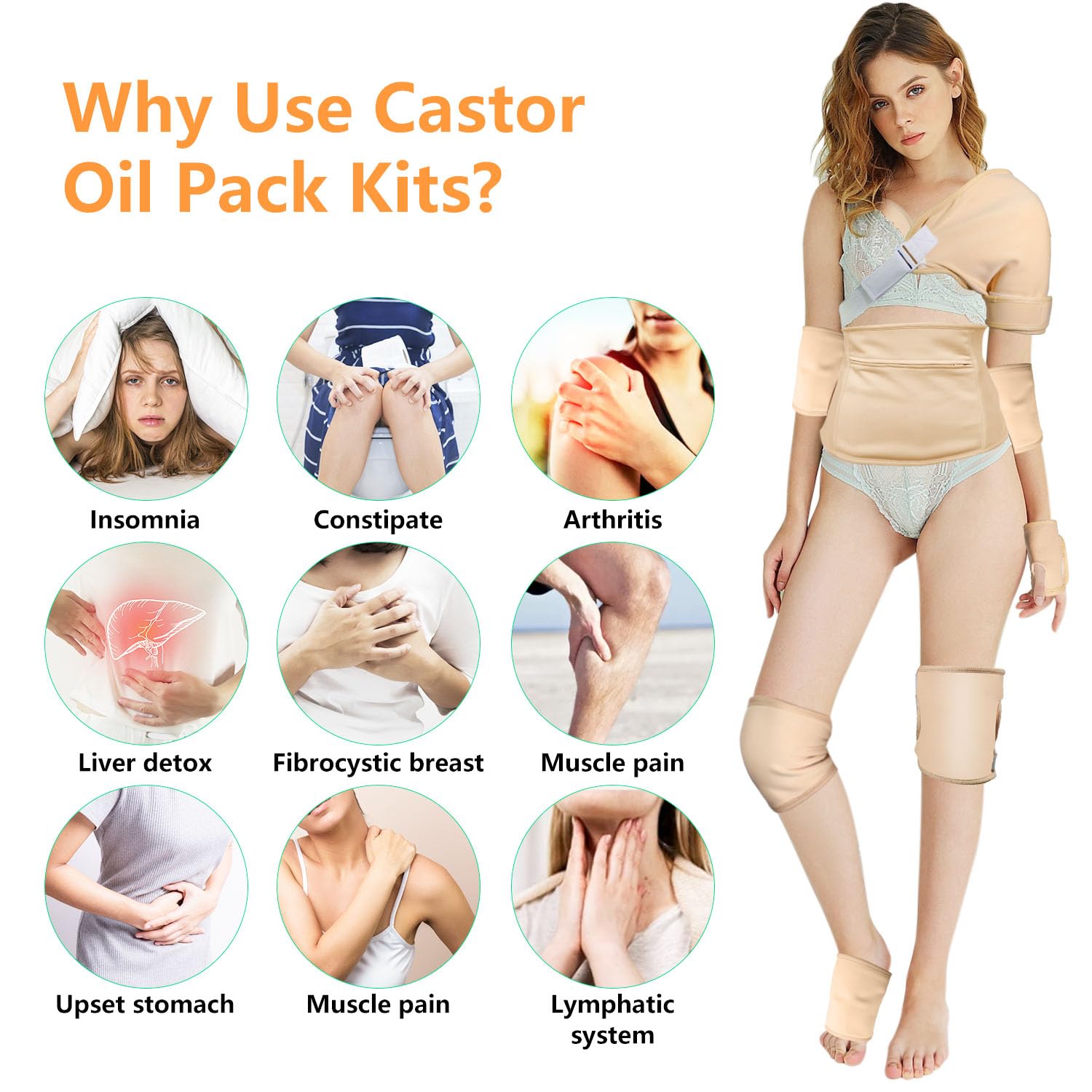 Castor oil pack neck and stomach wrap
