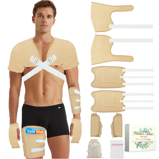 Castor Oil Pack Wrap for Men shoulder packs secured with full adhesive