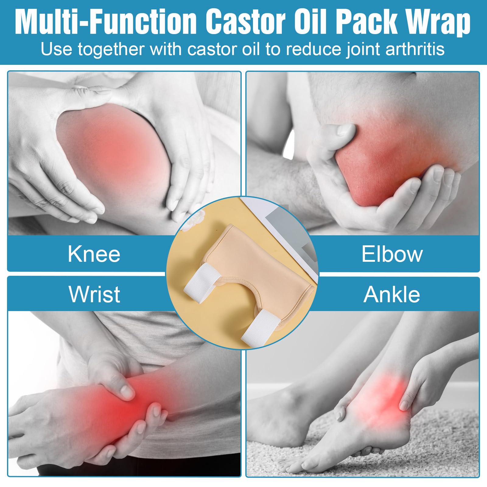 Castor oil pack wraps suitable for elbows, arms, and thighs