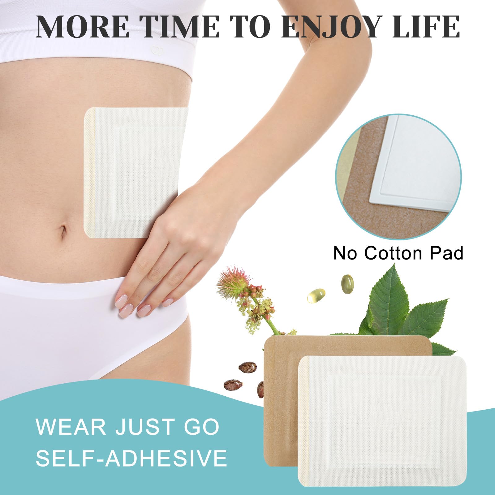 Self-adhesive castor oil wrap applied on abdomen