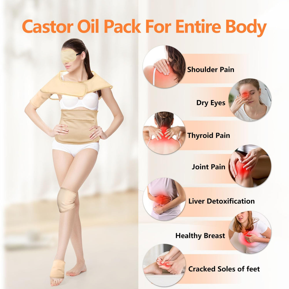 Castor oil pack wrap for shoulders and back with adjustable strap